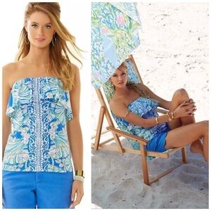 Lilly Pulitzer Wiley Ruffled Bay Blue Coasting Strapless Tube Top Size XS